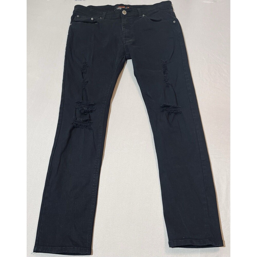 Copper Rivet Distressed Stretchy Jeans Men's 38x34 Straight Leg Streetwear Skate